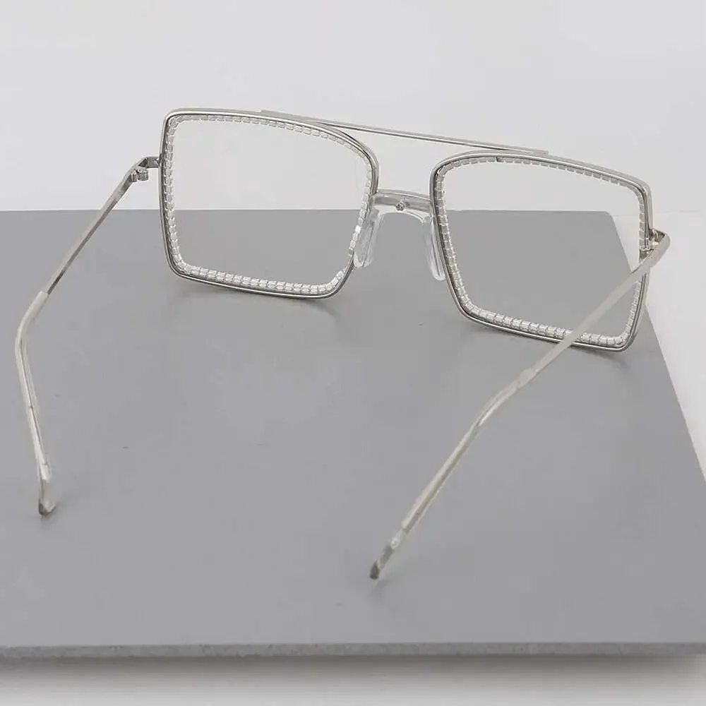 Rhinestone Rectangle Aviator Clear Transparent Fashion Blue Light Glasses